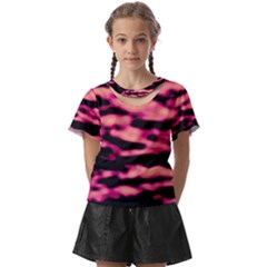 Pink  Waves Abstract Series No2 Kids  Front Cut Tee by DimitriosArt