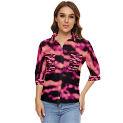 Pink  Waves Abstract Series No2 Women s Quarter Sleeve Pocket Shirt