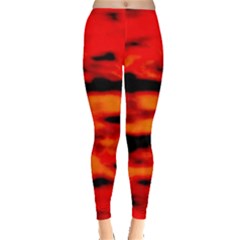 Red  Waves Abstract Series No16 Leggings  by DimitriosArt