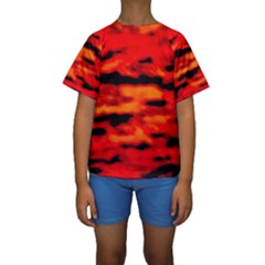 Red  Waves Abstract Series No16 Kids  Short Sleeve Swimwear by DimitriosArt