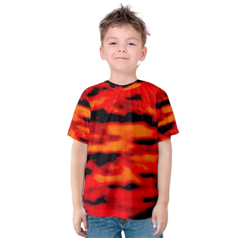 Red  Waves Abstract Series No16 Kids  Cotton Tee by DimitriosArt