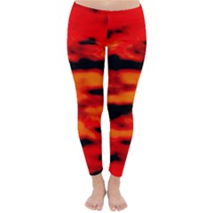 Red  Waves Abstract Series No16 Classic Winter Leggings by DimitriosArt