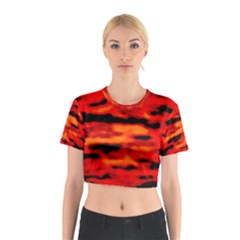 Red  Waves Abstract Series No16 Cotton Crop Top by DimitriosArt