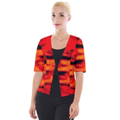 Red  Waves Abstract Series No16 Cropped Button Cardigan by DimitriosArt