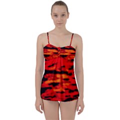 Red  Waves Abstract Series No16 Babydoll Tankini Set by DimitriosArt