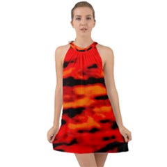 Red  Waves Abstract Series No16 Halter Tie Back Chiffon Dress by DimitriosArt