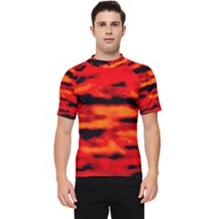 Red  Waves Abstract Series No16 Men s Short Sleeve Rash Guard by DimitriosArt