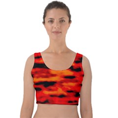 Red  Waves Abstract Series No16 Velvet Crop Top by DimitriosArt