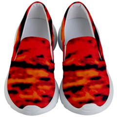 Red  Waves Abstract Series No16 Kids Lightweight Slip Ons by DimitriosArt