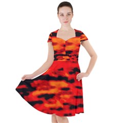 Red  Waves Abstract Series No16 Cap Sleeve Midi Dress by DimitriosArt