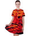 Red  Waves Abstract Series No16 Short Sleeve Shoulder Cut Out Dress  View1