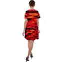 Red  Waves Abstract Series No16 Short Sleeve Shoulder Cut Out Dress  View2