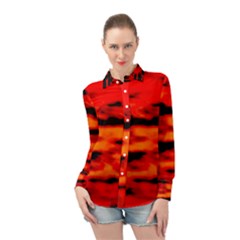 Red  Waves Abstract Series No16 Long Sleeve Chiffon Shirt