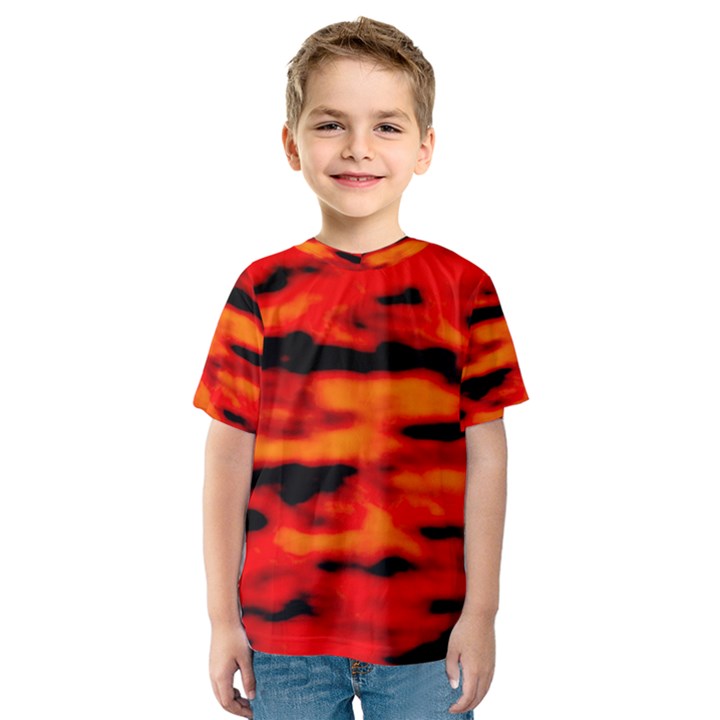 Red  Waves Abstract Series No16 Kids  Sport Mesh Tee