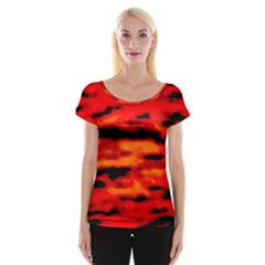 Red  Waves Abstract Series No16 Cap Sleeve Top