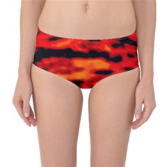 Red  Waves Abstract Series No16 Mid-waist Bikini Bottoms by DimitriosArt