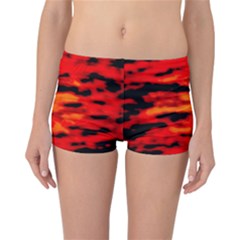 Red  Waves Abstract Series No16 Reversible Boyleg Bikini Bottoms by DimitriosArt