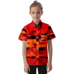 Red  Waves Abstract Series No16 Kids  Short Sleeve Shirt by DimitriosArt