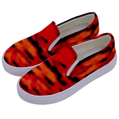 Red  Waves Abstract Series No16 Kids  Canvas Slip Ons by DimitriosArt