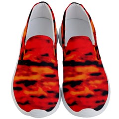 Red  Waves Abstract Series No16 Men s Lightweight Slip Ons by DimitriosArt