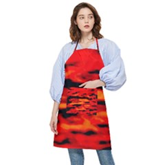 Red  Waves Abstract Series No16 Pocket Apron by DimitriosArt