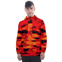 Red  Waves Abstract Series No16 Men s Front Pocket Pullover Windbreaker by DimitriosArt