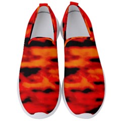 Red  Waves Abstract Series No16 Men s Slip On Sneakers by DimitriosArt