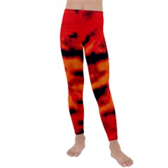 Red  Waves Abstract Series No16 Kids  Lightweight Velour Leggings by DimitriosArt