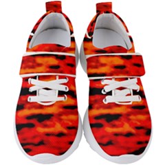 Red  Waves Abstract Series No16 Kids  Velcro Strap Shoes by DimitriosArt