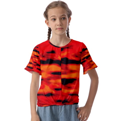 Red  Waves Abstract Series No16 Kids  Cuff Sleeve Scrunch Bottom Tee by DimitriosArt