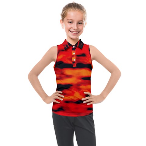 Red  Waves Abstract Series No16 Kids  Sleeveless Polo Tee by DimitriosArt