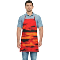 Red  Waves Abstract Series No16 Kitchen Apron by DimitriosArt