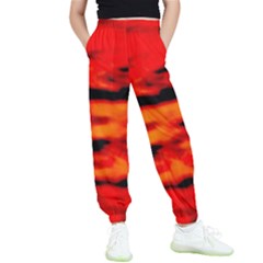 Red  Waves Abstract Series No16 Kids  Elastic Waist Pants by DimitriosArt