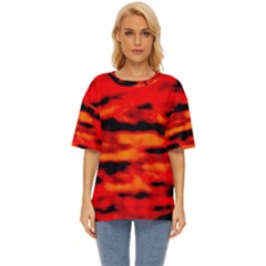 Red  Waves Abstract Series No16 Oversized Basic Tee