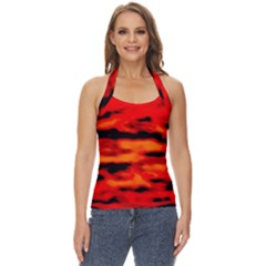 Red  Waves Abstract Series No16 Basic Halter Top