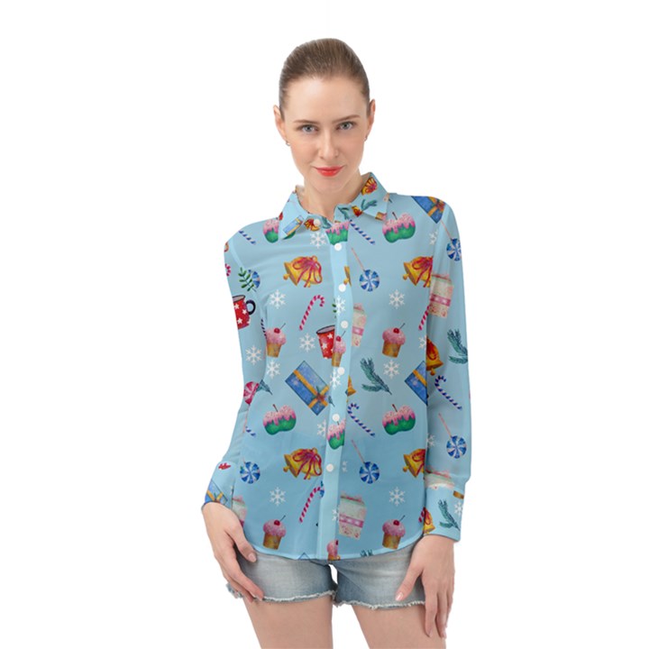 New Year Elements Long Sleeve Chiffon Shirt