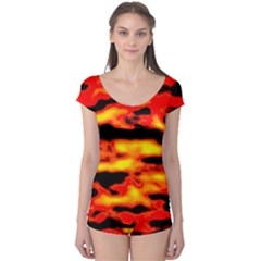 Red  Waves Abstract Series No17 Boyleg Leotard  by DimitriosArt