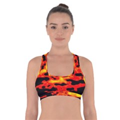 Red  Waves Abstract Series No17 Cross Back Sports Bra by DimitriosArt