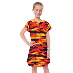 Red  Waves Abstract Series No17 Kids  Drop Waist Dress by DimitriosArt