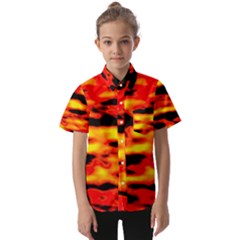 Red  Waves Abstract Series No17 Kids  Short Sleeve Shirt by DimitriosArt