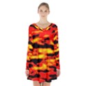 Red  Waves Abstract Series No17 Long Sleeve Velvet V-neck Dress View1