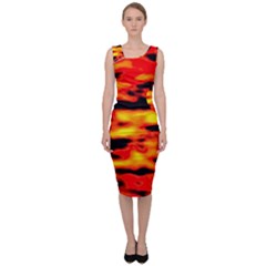 Red  Waves Abstract Series No17 Sleeveless Pencil Dress by DimitriosArt