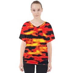 Red  Waves Abstract Series No17 V-neck Dolman Drape Top by DimitriosArt