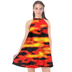 Red  Waves Abstract Series No17 Halter Neckline Chiffon Dress  by DimitriosArt