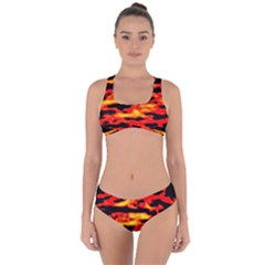 Red  Waves Abstract Series No17 Criss Cross Bikini Set by DimitriosArt