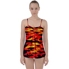 Red  Waves Abstract Series No17 Babydoll Tankini Set by DimitriosArt