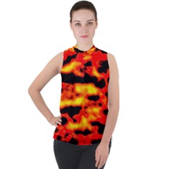 Red  Waves Abstract Series No17 Mock Neck Chiffon Sleeveless Top by DimitriosArt