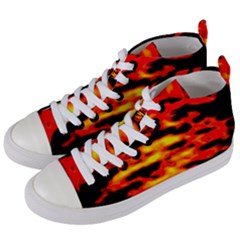 Red  Waves Abstract Series No17 Women s Mid-top Canvas Sneakers by DimitriosArt