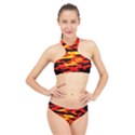 Red  Waves Abstract Series No17 High Neck Bikini Set View1