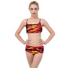 Red  Waves Abstract Series No17 Layered Top Bikini Set by DimitriosArt